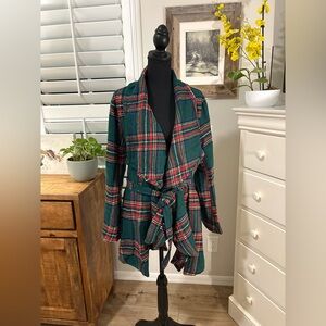 CHIC SOUL Wrapping It Up Jacket, Green Plaid, 1X
